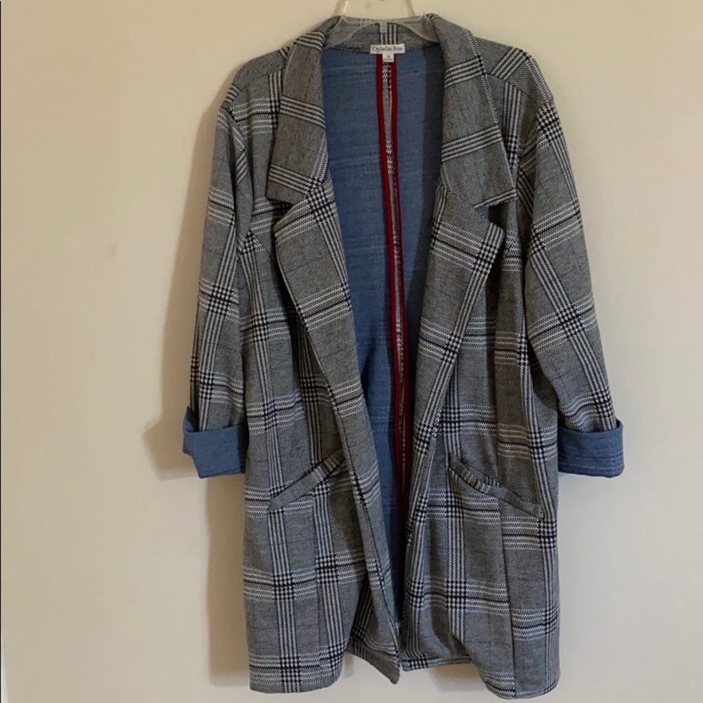 Long Black White Patterned Blazer Jacket size 3X